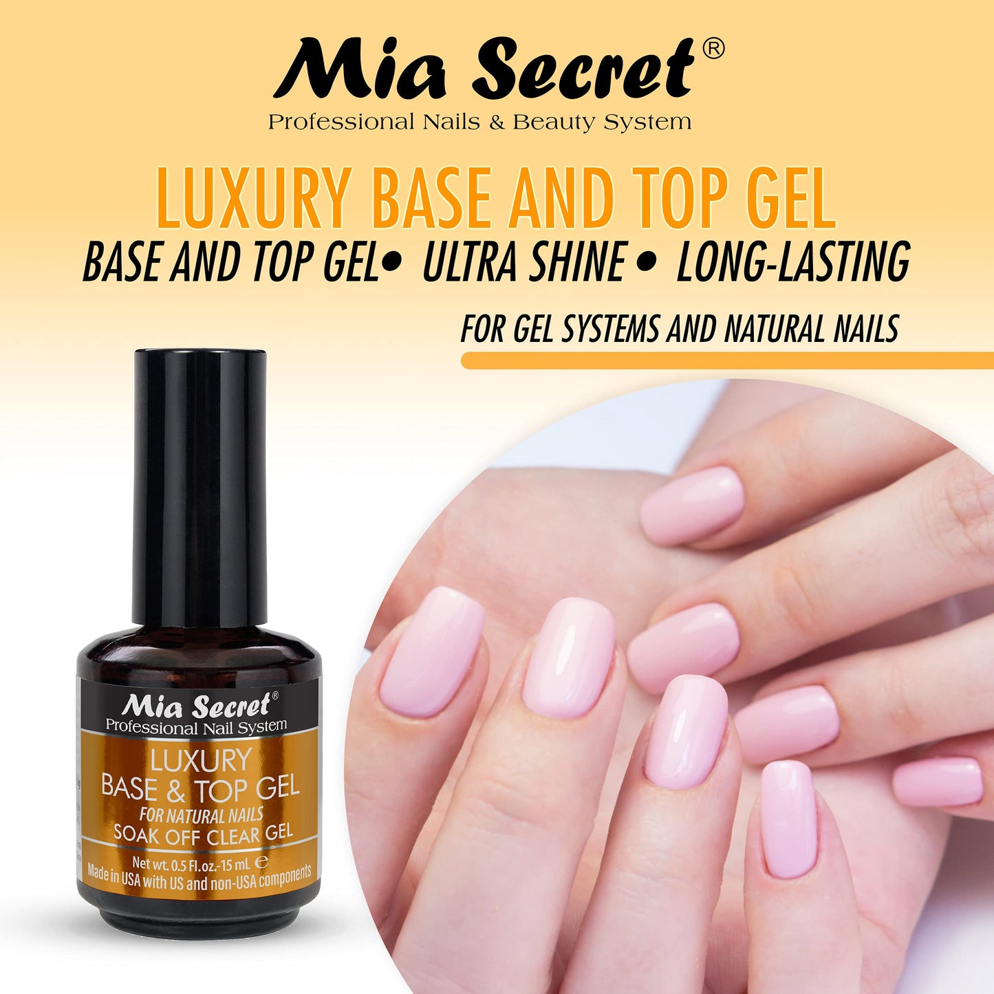 Mia Secret Luxury Base and Top Coat - Clear Gel Polish - 15ml - High Gloss - Gelux Compatible
