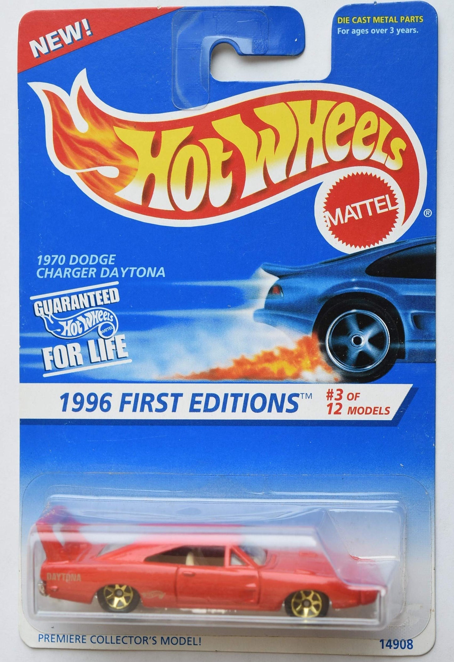 Hot Wheels 1996 First Editions #3 of 12 Models, red 1970 Dodge Charger Daytona 7 Spoke Wheels