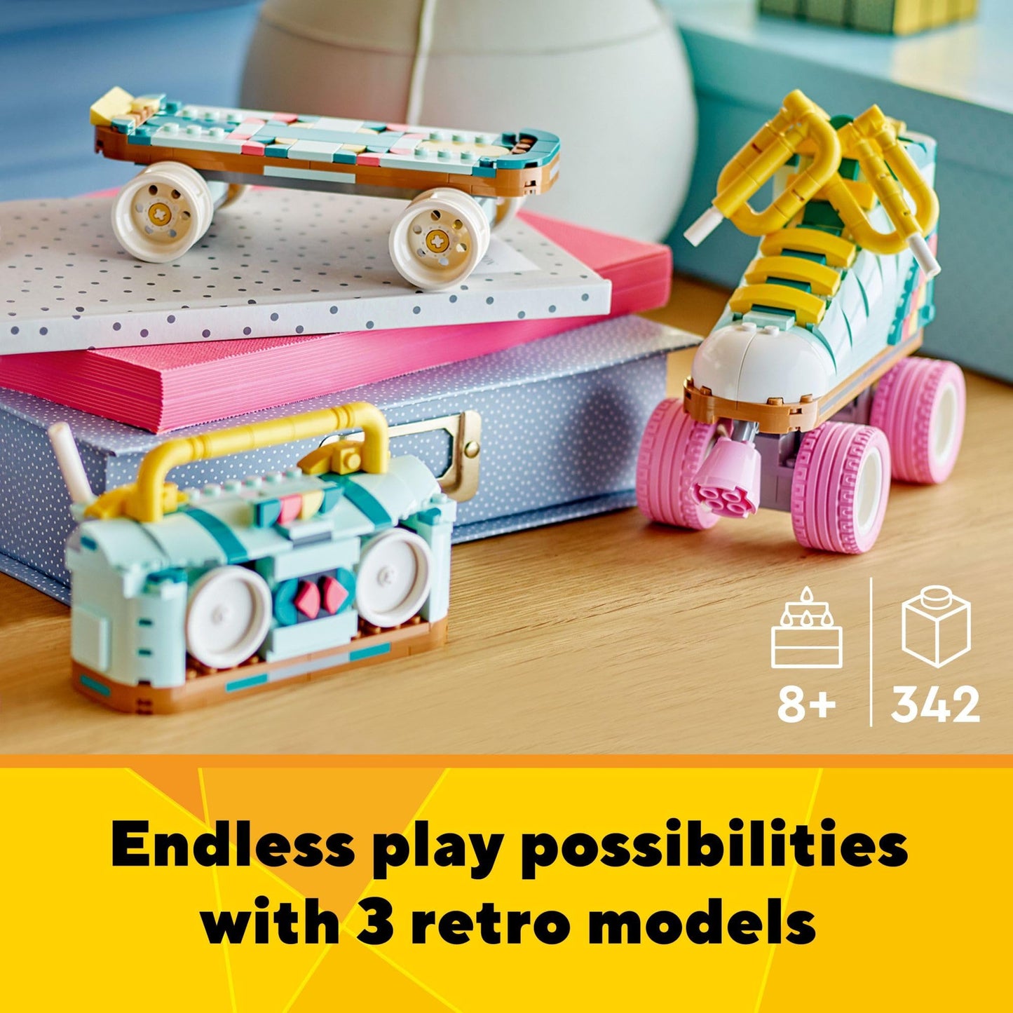 LEGO Creator 3 in 1 Retro Roller Skate 31148, Transforms to Mini Skateboard or Boom Box, Fun Building Toy Gift for Kids Ages 8+