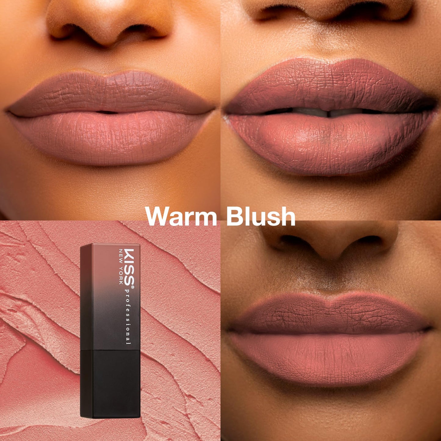 Kiss New York Professional Rich Pigmented Lipstick, Smooth Satin Finish, Long Lasting, Infused with Shea Butter and Vitamin E (Warm Blush)