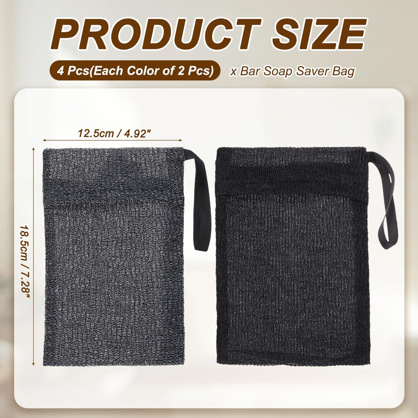 uxcell Loofah Soap Pouch, 4 Pcs Bar Soap Saver Bag with Black Handle Nylon Body Scrubber Pouch Exfoliating Net for Body Shower Foaming Travel Camping Beauty and Personal Care uxcell