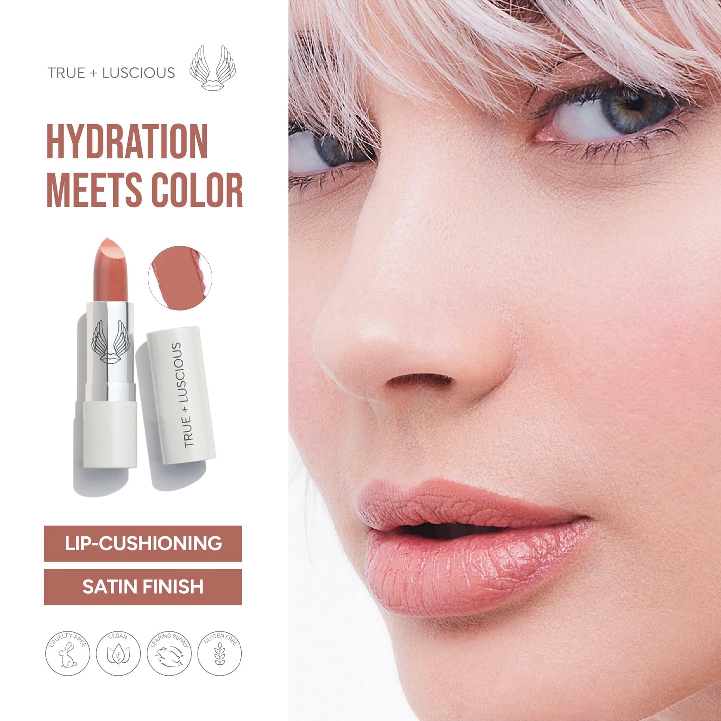 True + Luscious Super Moisture Lipstick | Satin Cream Lip Color for Lasting Hydration | Hyaluronic Acid Konjac Root Powder | Vegan Cruelty-Free