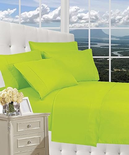 CELINE LINEN Luxurious Bed Sheets Set on Amazon 1800 Premier Hotel Quality Wrinkle Free 3-Piece Sheet Set with Deep Pockets, Twin Lime