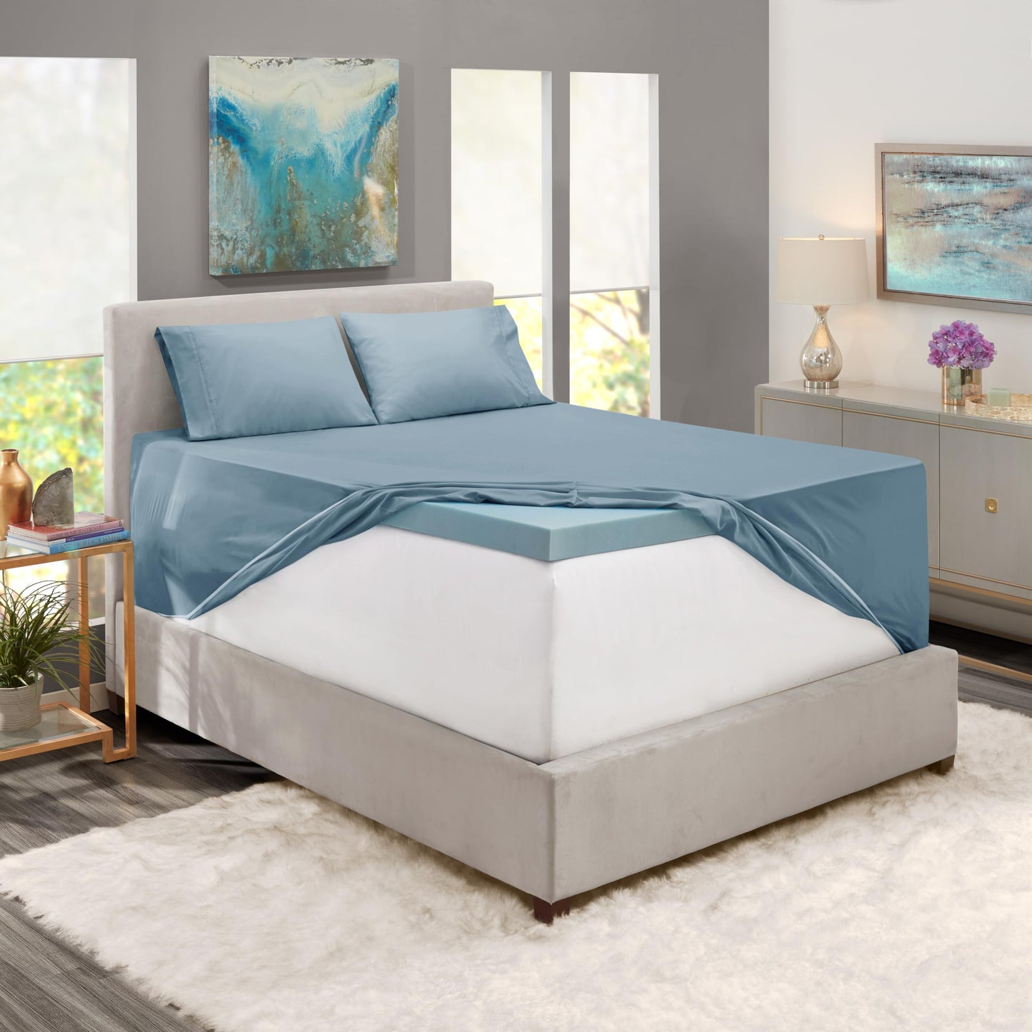 Hearth & Harbor Extra Deep Pocket Sheet Sets, Luxury Soft 6 Piece Bed Sheet Set Fits Mattress 18-24 Inches - Twin XL Size, Stone Blue