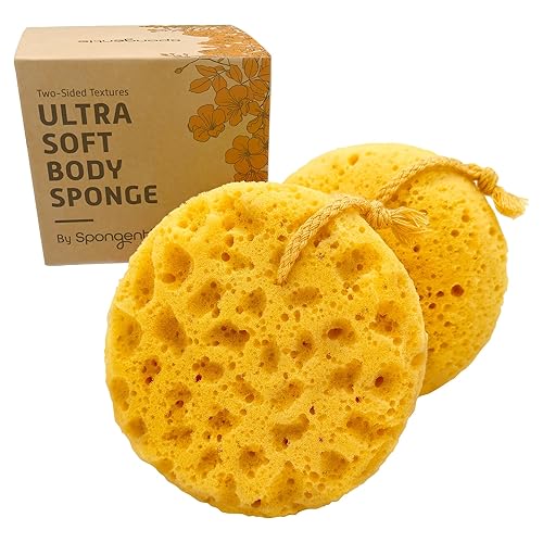 Spongentle Loofah Sponge for Shower and Bathing, Bath Sponge with Dual Texture, Shower Pouf for Gentle and Deep Exfoliation, Large Size Body Scrubber