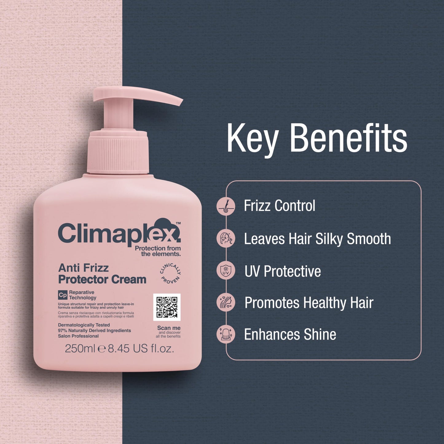Climaplex Anti-Frizz Protector Cream – 8.45 oz, Shields from Heat & UV, Smooths, Adds Shine, Soothes Scalp, Vegan & Cruelty-Free Hair Care