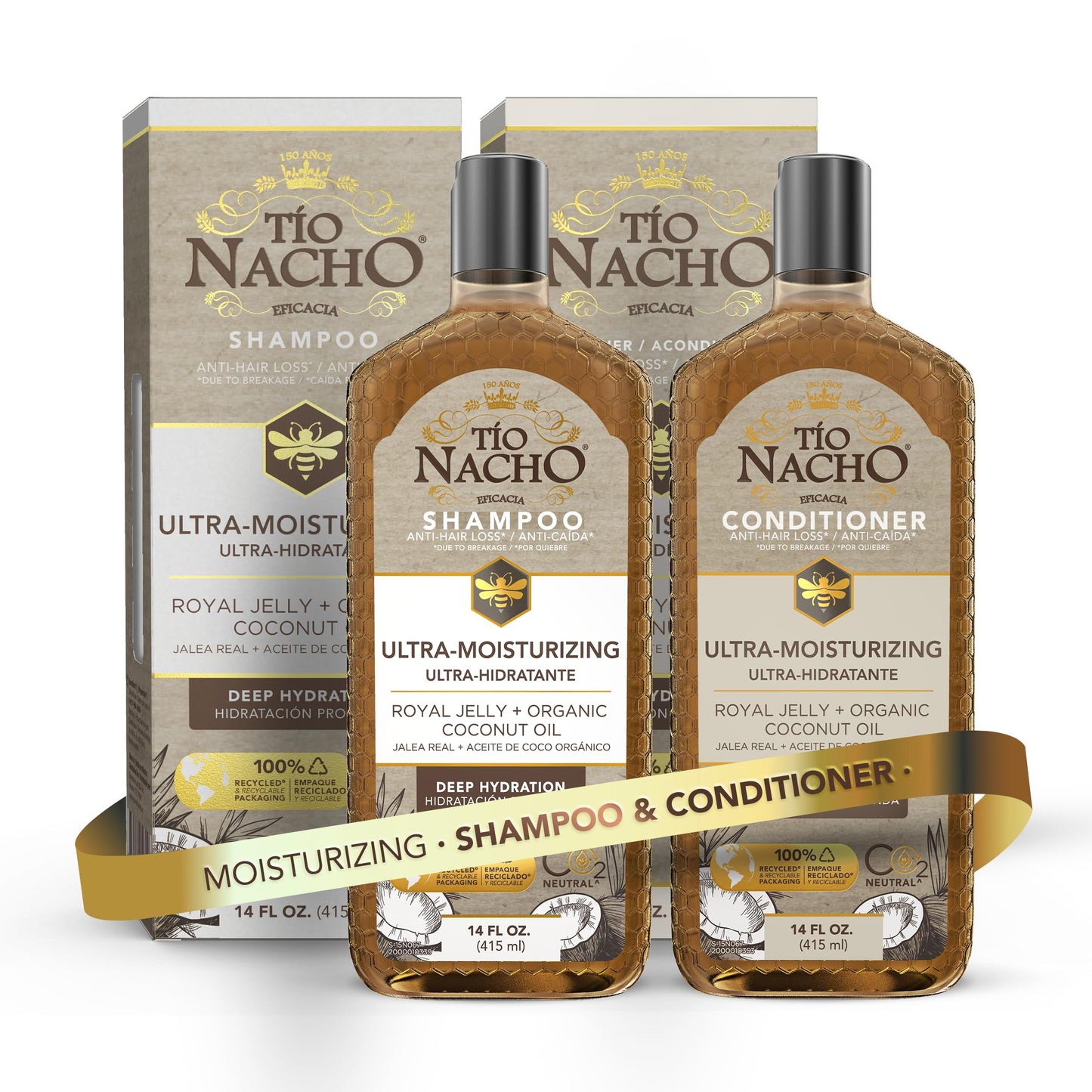 Tio Nacho Ultra-Moisturizing Frizz Control Shampoo and Conditioner Set with Organic Coconut Oil and Royal Jelly for Deep Hydration, Anti-hair loss