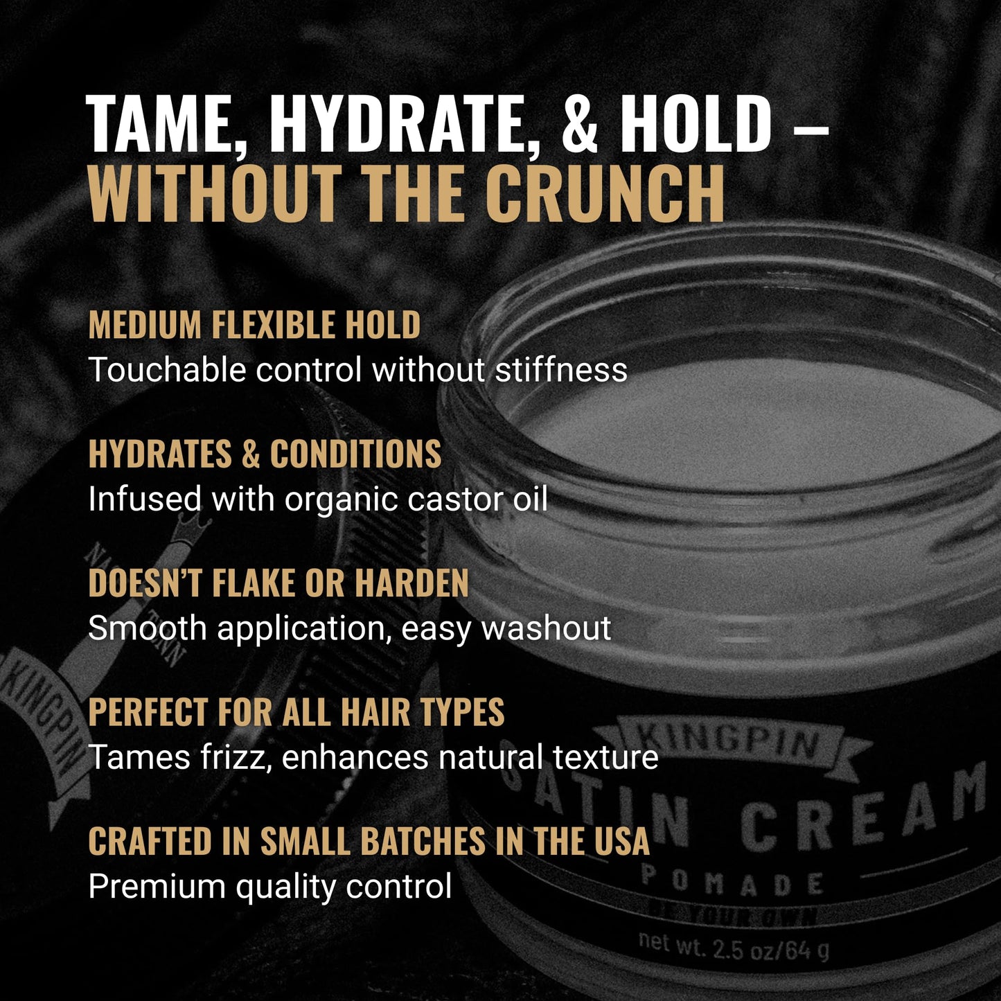 Satin Cream Hair Wax for Smooth Styling - Medium Hold & Natural Finish - Lightweight, Non-Greasy Hair Pomade for Men, All-Day Control & Texture
