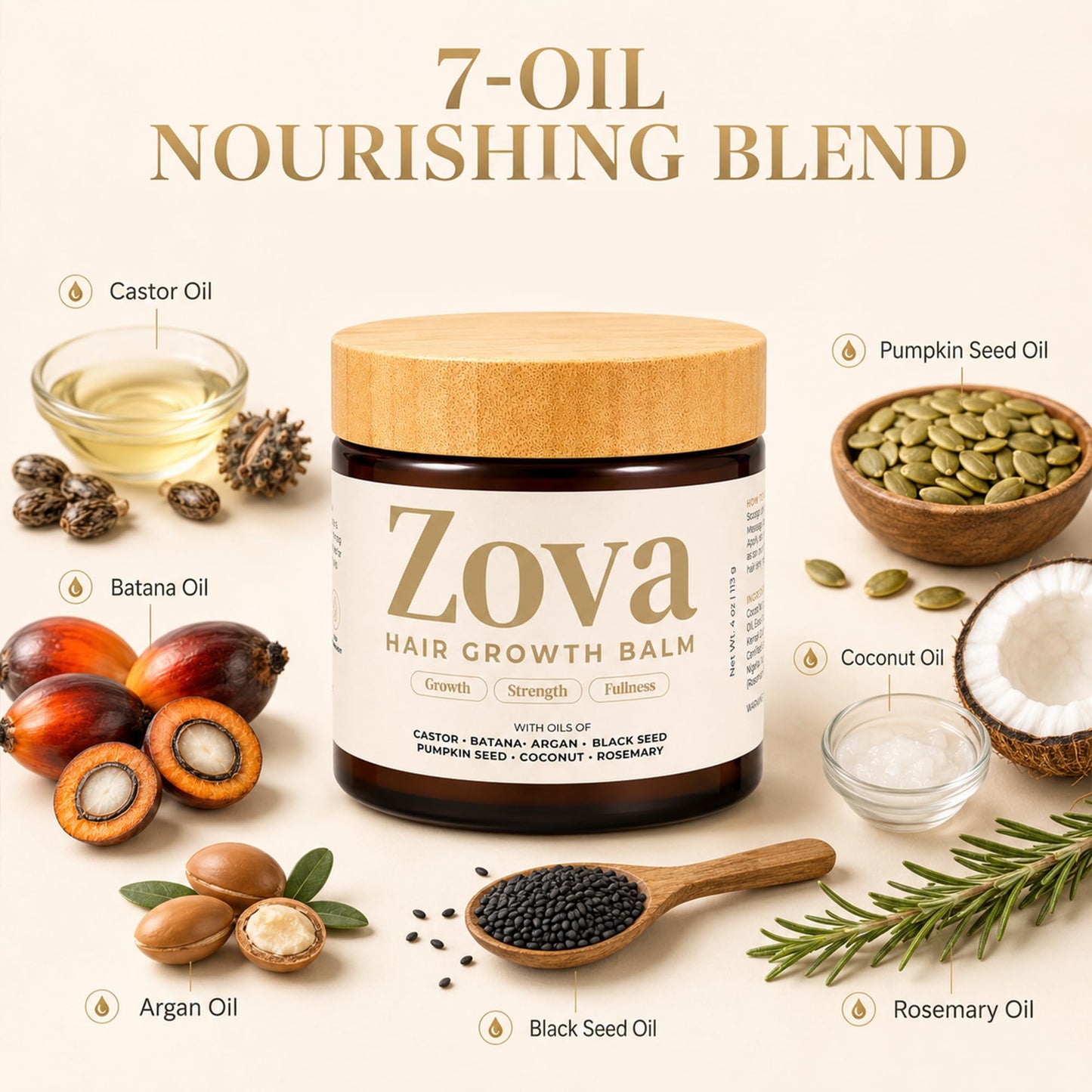 Zova Hair Growth Balm - Batana, Castor, Argan & Rosemary Oil Blend for Thicker, Stronger Hair - Deep Scalp Nourishing Hair Treatment for Men & Women Beauty and Personal Care Zova Growth