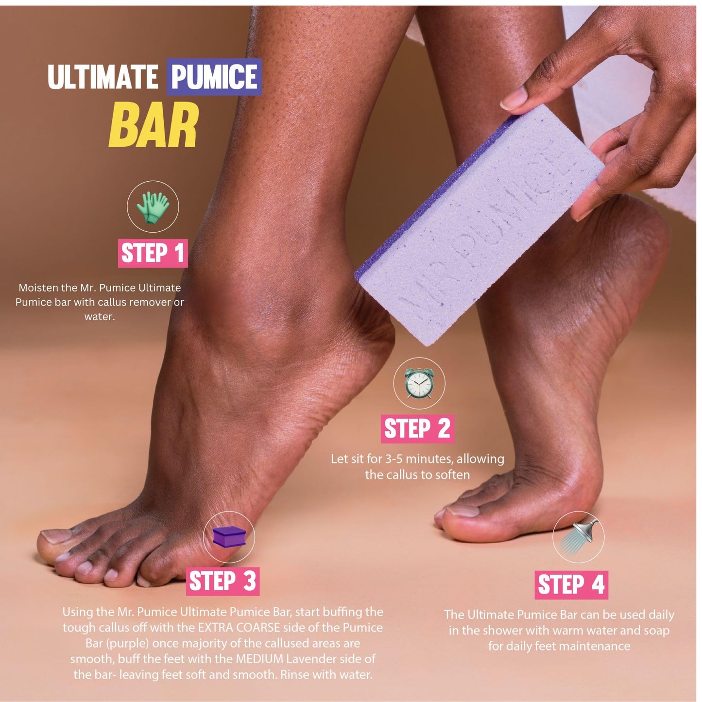Mr. Pumice Ultimate PUMI Bar 2-in-1 Dual Grit (Medium + Coarse) Callus Remover, Pedicure Stone & Ped File Scrubber for Smooth Feet and Heels (4 Pack) Beauty and Personal Care Mr. Pumice
