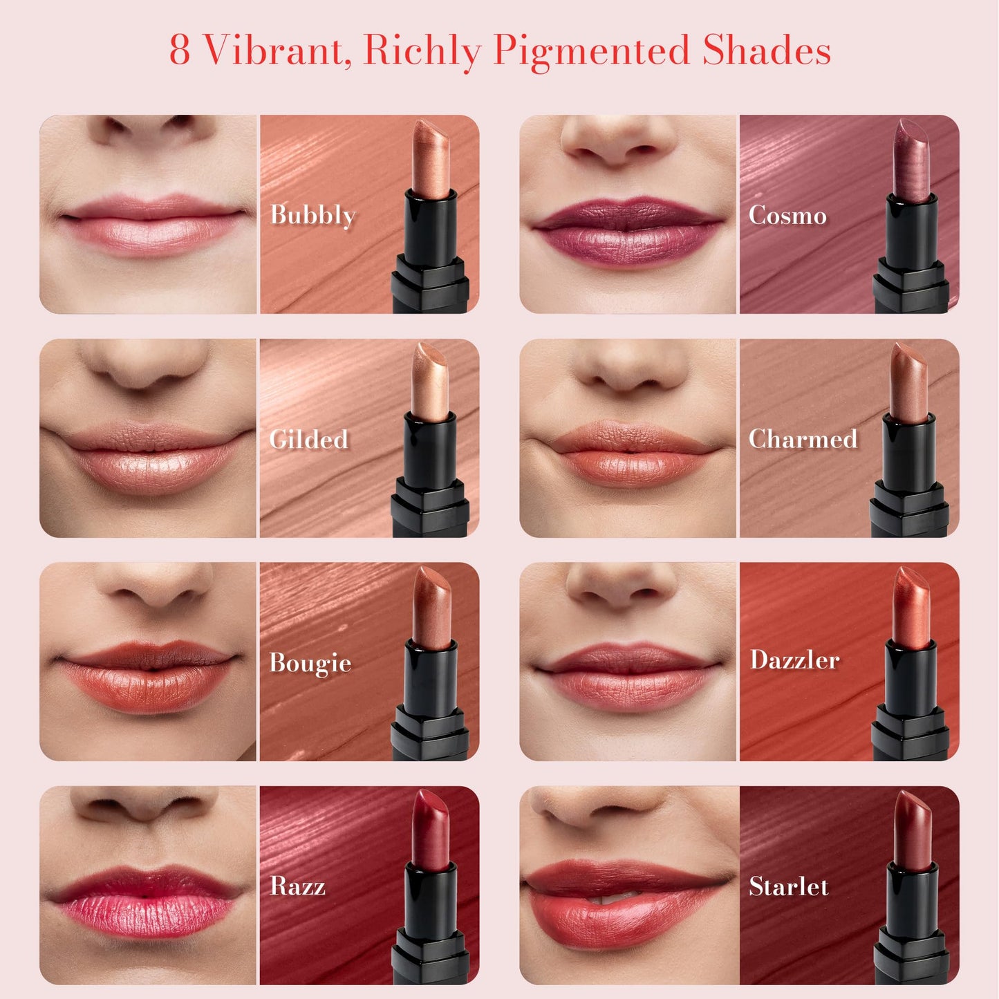 Juwel Cosmetics Frosted Finish Lipstick, Long Wear Moisture-Rich Shades with Natural Minerals, Matte Lipstick Contains Shea Butter, Grapeseed &