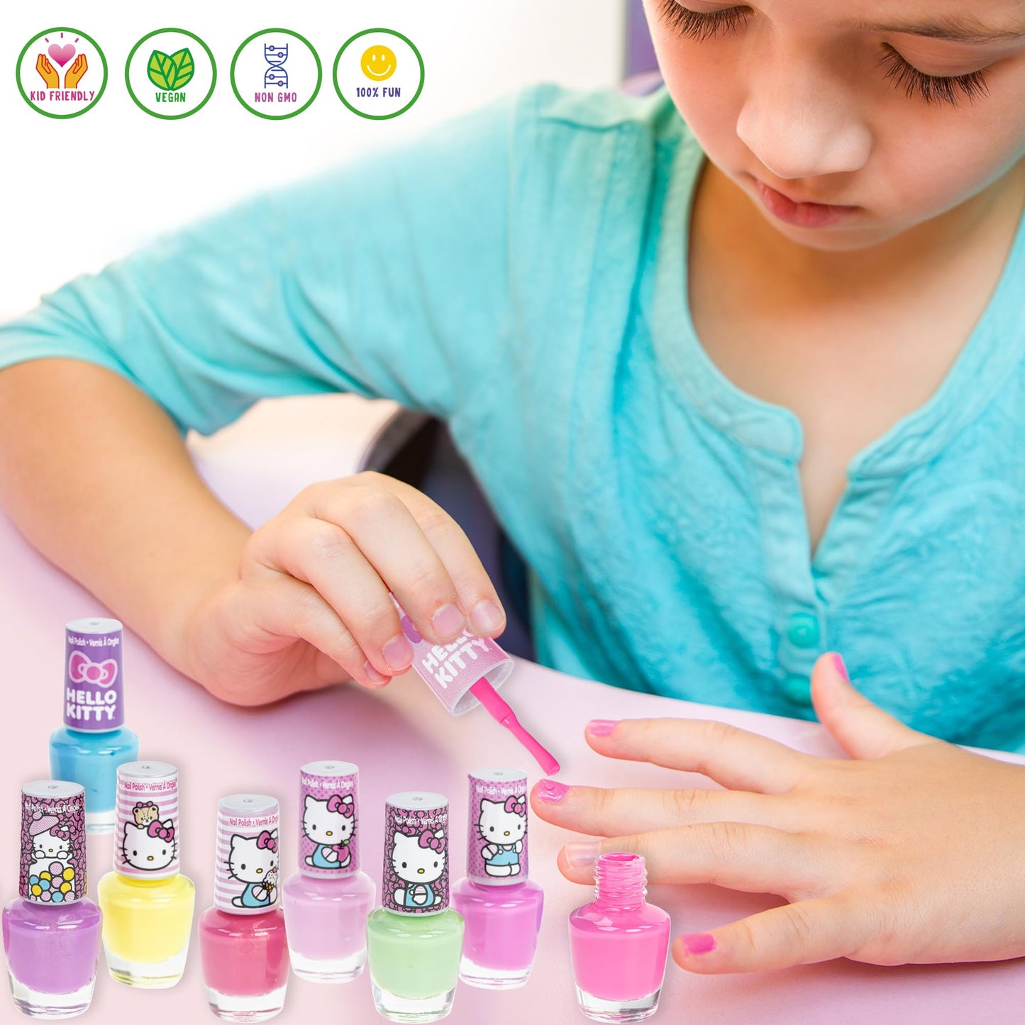 Townley Girl Hello Kitty 8 Pack Nail Polish,Water-Based, Non-Toxic, Peel-Off Set Girls Kids Ages 3+, Perfect for Parties, Sleepovers & Makeovers Beauty & Personal Care Townley Girl