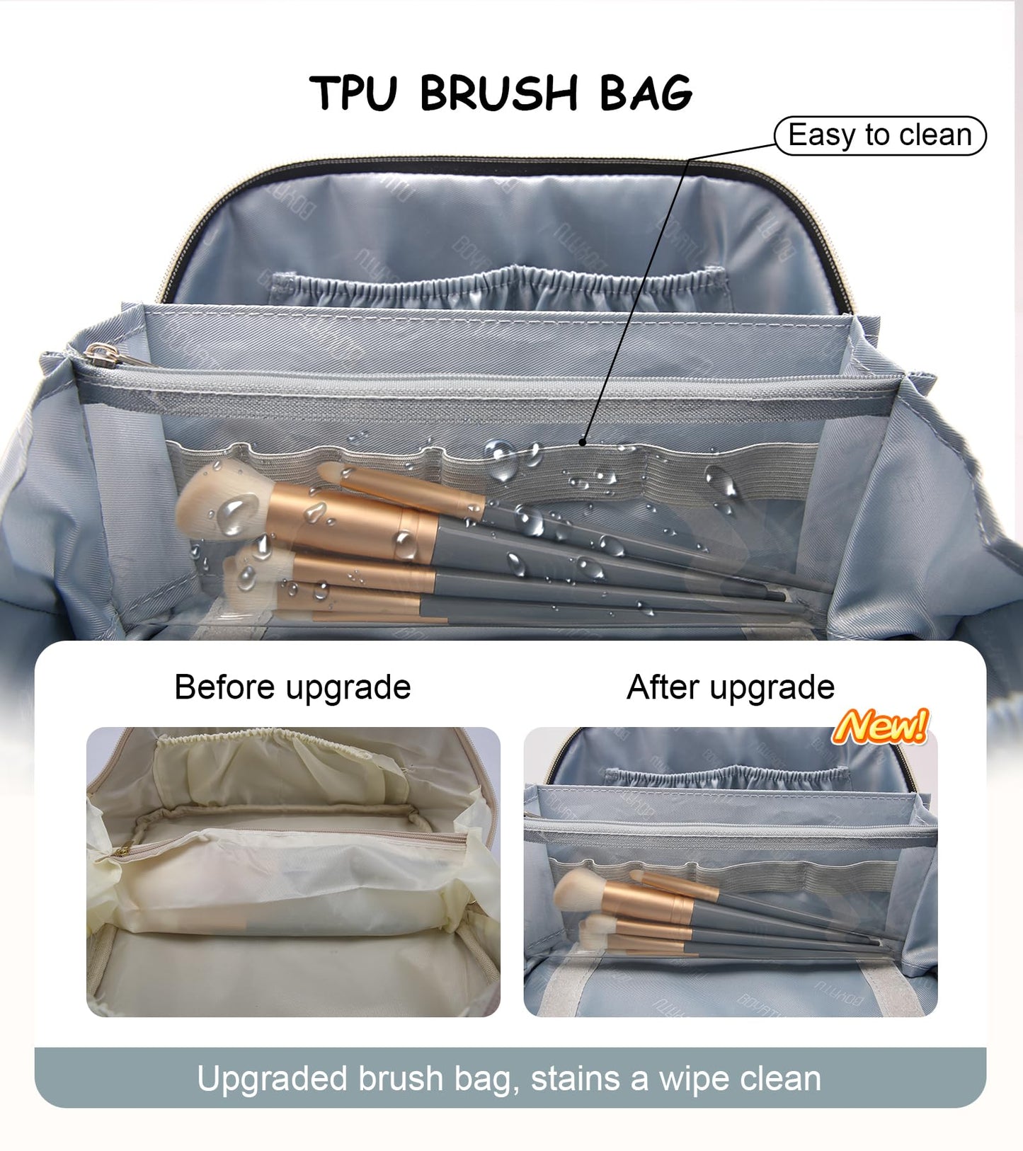 BOYATU Travel Makeup Bags for Women: Vegan Leather Cosmetic Bag Set of 3 - Large Capacity Make up Bag with Divider - Wide Open Waterproof Toiletry Beauty and Personal Care BOYATU