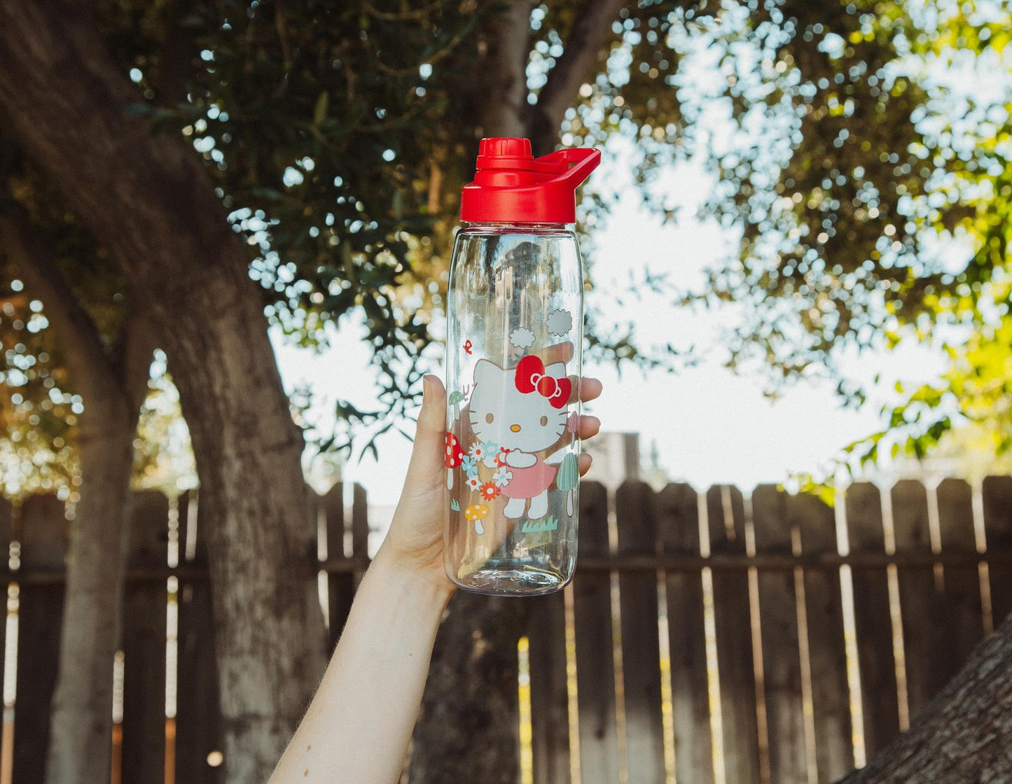 Silver Buffalo Sanrio Hello Kitty Mushrooms Water Bottle With Screw-Top Handle Lid | Large Plastic Sports Jug | Holds 28 Ounces