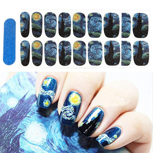 3D Van Gogh's Starry Night Fullnail Stickers, Full Nail Starry Sky Art Gel Nail Polish Sticker Decals, Shimmery Glittery, Long Lasting, Easy to Apply Beauty & Personal Care BlueZOO