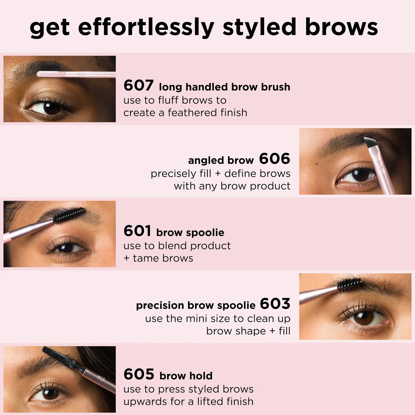 Real Techniques Brow Styling Set, For Lifting Brows, Fill & Style, Dual-ended Makeup Brushes, Full Kit for Eyebrows, Get Full, Laminated, or Natural