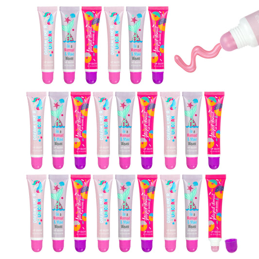 EXPRESSIONS 24pc Lip Gloss Kit - Unicorn Gifts Girls Teens Party Favors Makeup Collection Flavored Fruity Assorted Colors Non Toxic Set