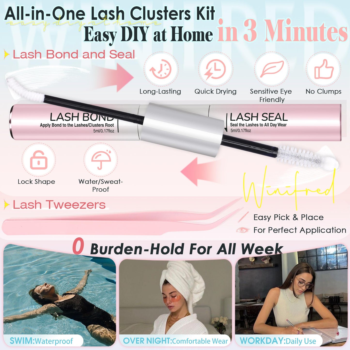 Winifred Lash Clusters Kit Wispy Cluster Eyelash Extensions Fluffy Eyelash Clusters Kit Natural DIY Lash Clusters 10-16mm Lash Extensions D Curve Beauty and Personal Care Winifred