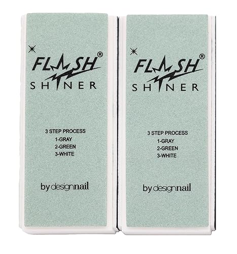 Flash Shiner® Block - 3-Way Nail Buffer (Gray/Black, Green & White) - Professional Nail Buffer for Natural Shine - Smooths, Conditions & Polishes