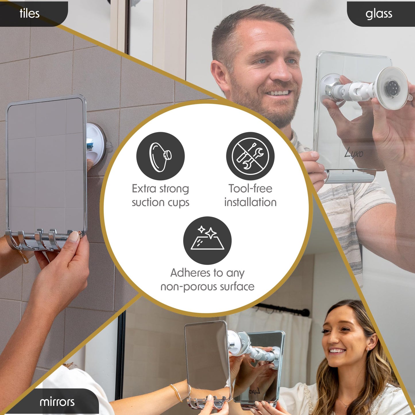 Luxo Fogless Shower Mirror – Shatterproof Mirror with Razor Holder & Suction Cup, Ideal for Shaving in Shower, Removable & Durable