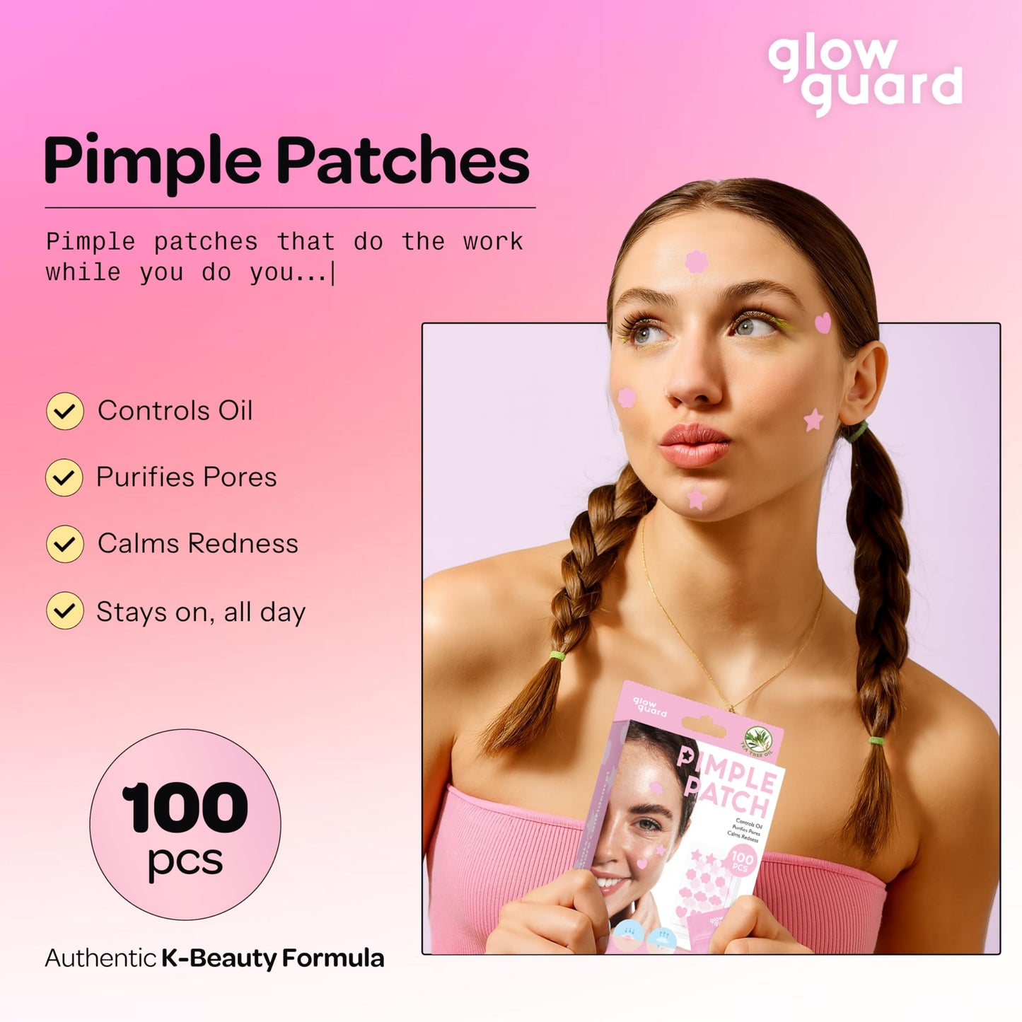 Glow Guard Pimple Patches with Hydrocolloid & Tea Tree Oil - Korean Skin Care, Dermatologist Tested - Absorbs Impurities, Reduces Redness - Vegan