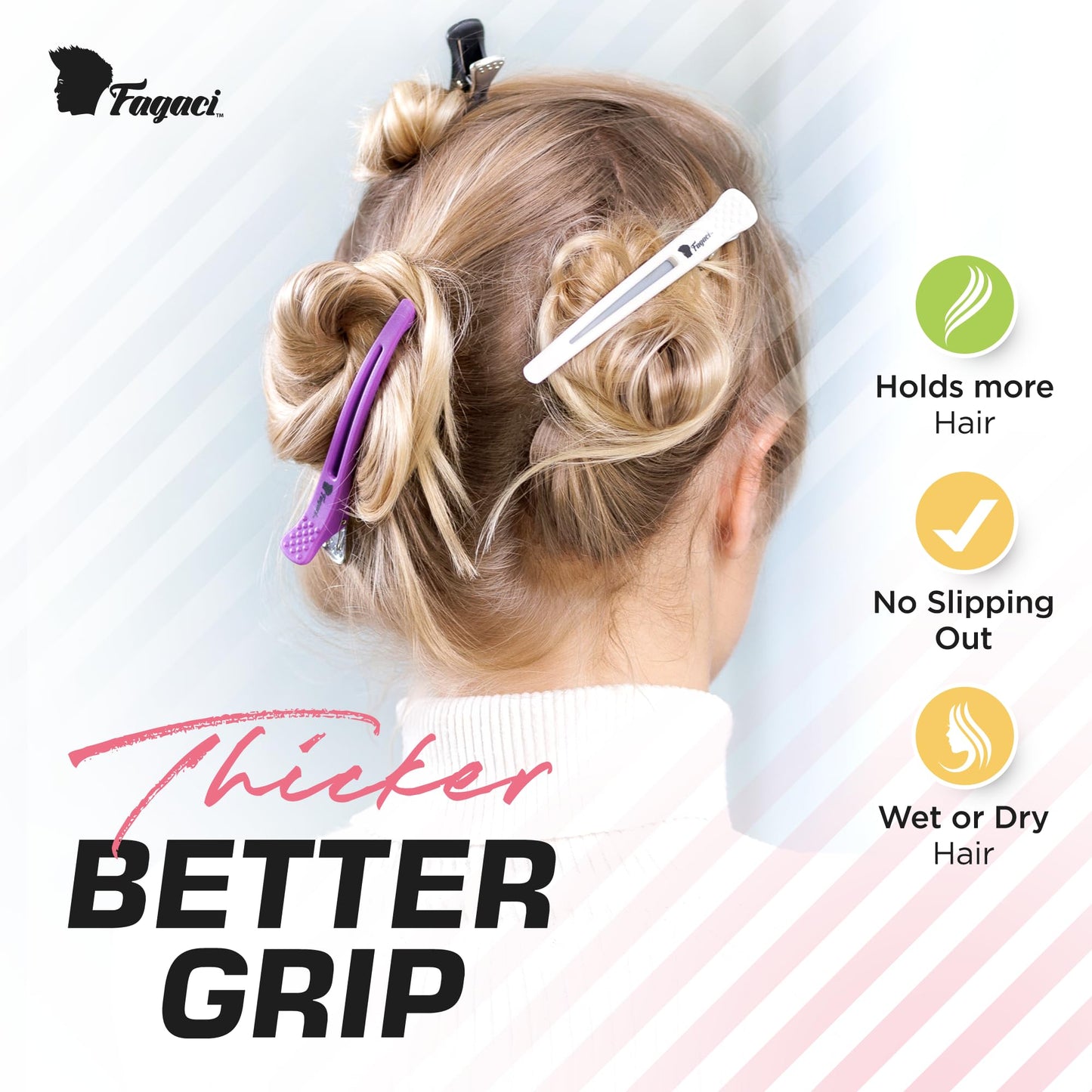 Fagaci Firm Grip Hair Clips with Silicone Band - Duckbill Sectioning and Styling Clips, Durable Alligator Clips for Women's Hair, Long Duck Billed
