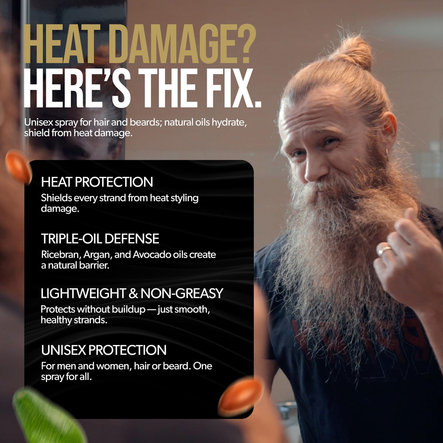Beard & Hair Heat Protectant Spray - Viking Shield Beard Spray for Men, Protects Hair from Heat Damage of Straightener and Styling - Argan Oil Thermal