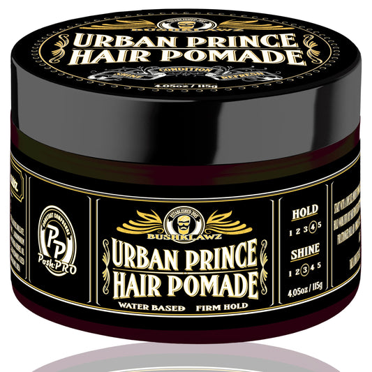 BushKlawz Urban Prince Hair Pomade Water Based Firm Strong Hold Easy to Wash Out Gel Type for Tight Styles Men's Styling Product Barber Approved 115g