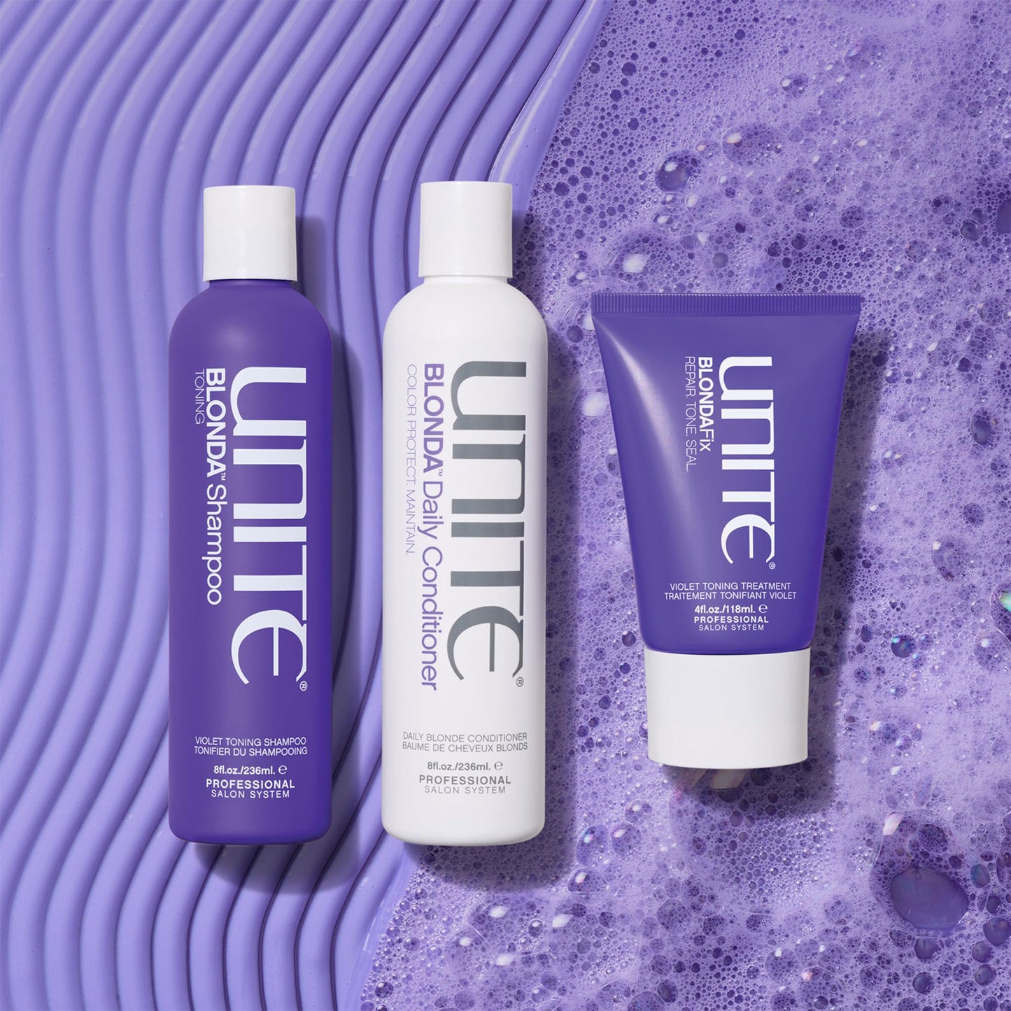 UNITE Hair - BLONDA Purple Shampoo, Conditioner & Toning Treatment Set for Blonde, Platinum, Silver & Highlighted Hair - Eliminates Brassy & Yellow