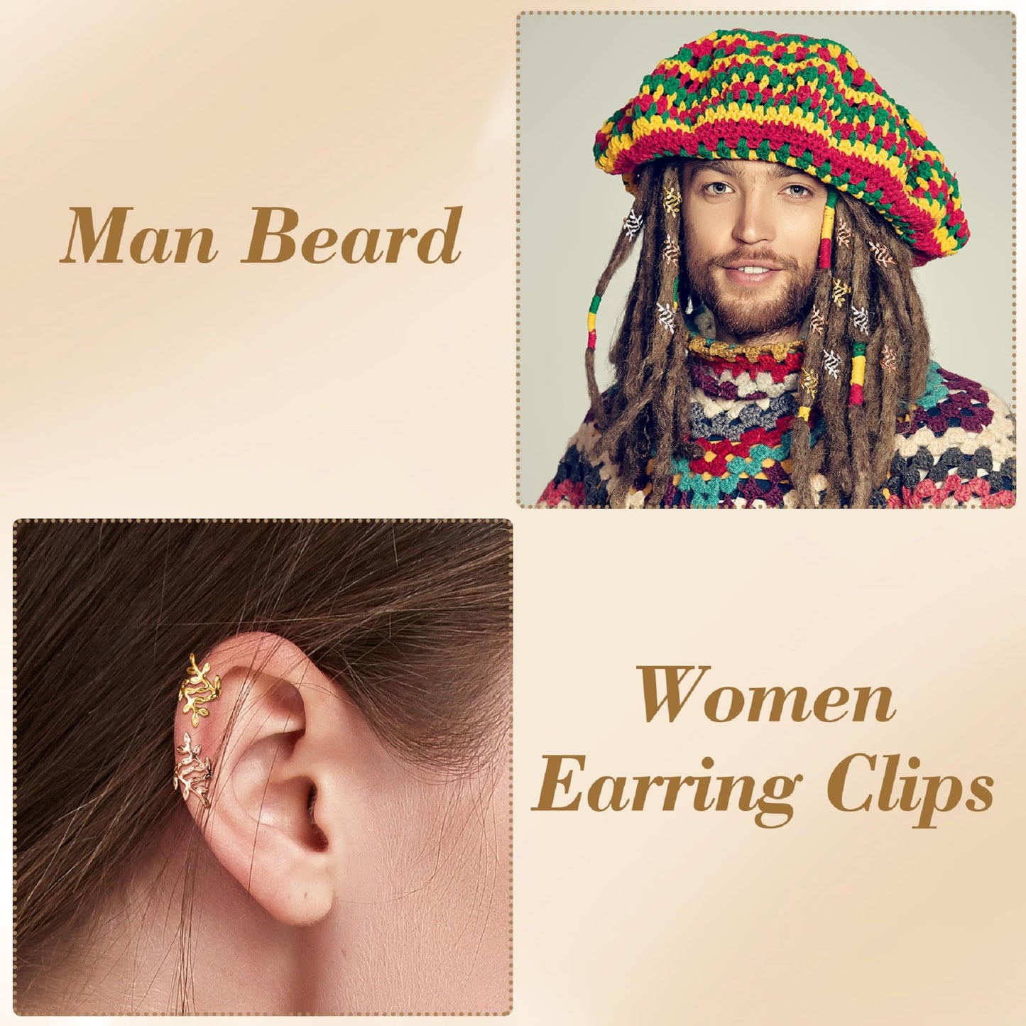 CustomyLife 150pcs Leaf Hair Jewelry for Dreadlock, Non-Faded Metal Braid Hair Beads, Locs Hair Cuff Clip Ring Charm Accessories for Earring Necklace