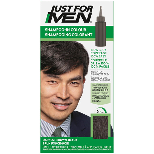 Just For Men Shampoo-In Color (Formerly Original Formula), Mens Hair Color with Keratin and Vitamin E for Stronger Hair - Darkest Brown-Black, H-50A