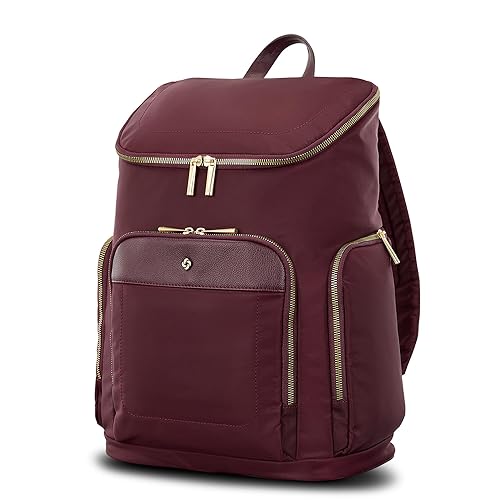 Samsonite Mobile Solutions 2 Deluxe Backpack, Laptop & Tablet Backpack with Padded Compartments, Front Zippered Pocket with Organizer, Water Bottle Pockets, StackIt™ Strap, Work & Travel Bag - Merlot