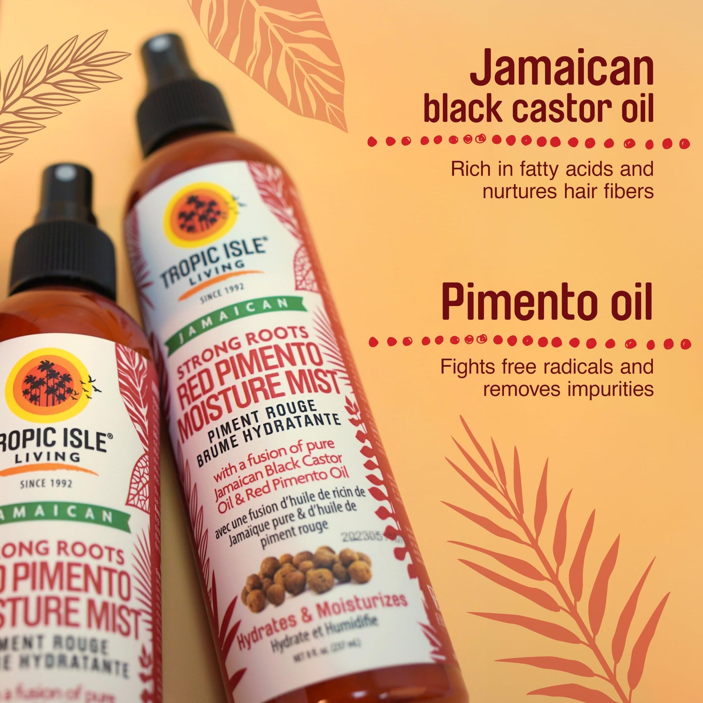 Tropic Isle Living Strong Roots Red Pimento Moisture Mist 8oz | Jamaican Black Castor Oil Promotes Hair Growth, Detangles, Reduces Frizz, Adds Shine