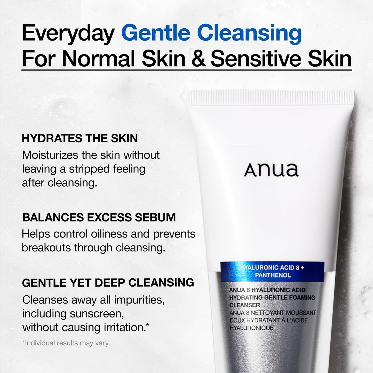 ANUA Hydrating Gentle Foaming Cleanser, Daily Face Wash for Double Cleansing, Hyaluronic Acid, Zinc, Panthenol, for Dry & Sensitive Skin, Sebum Beauty and Personal Care ANUA