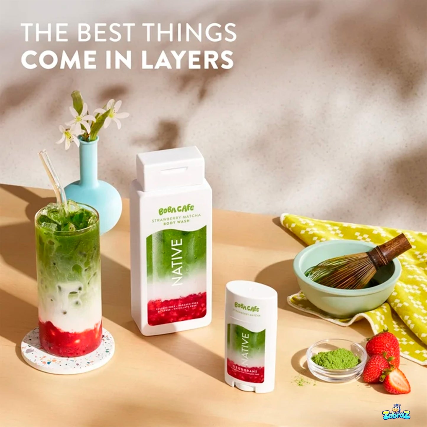 Native Body Wash, Limited Edition Strawberry Matcha, Sulfate Free Body Wash for Women & Men, Boba Café, 18 fl ozz - Of 02