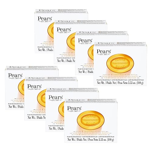 Pears Pure and Gentle with Glycerin and Natural Oils - Transparent Soap Bar for Radiant Skin - Bar Soap for Women and Men - Amber - 8 pc