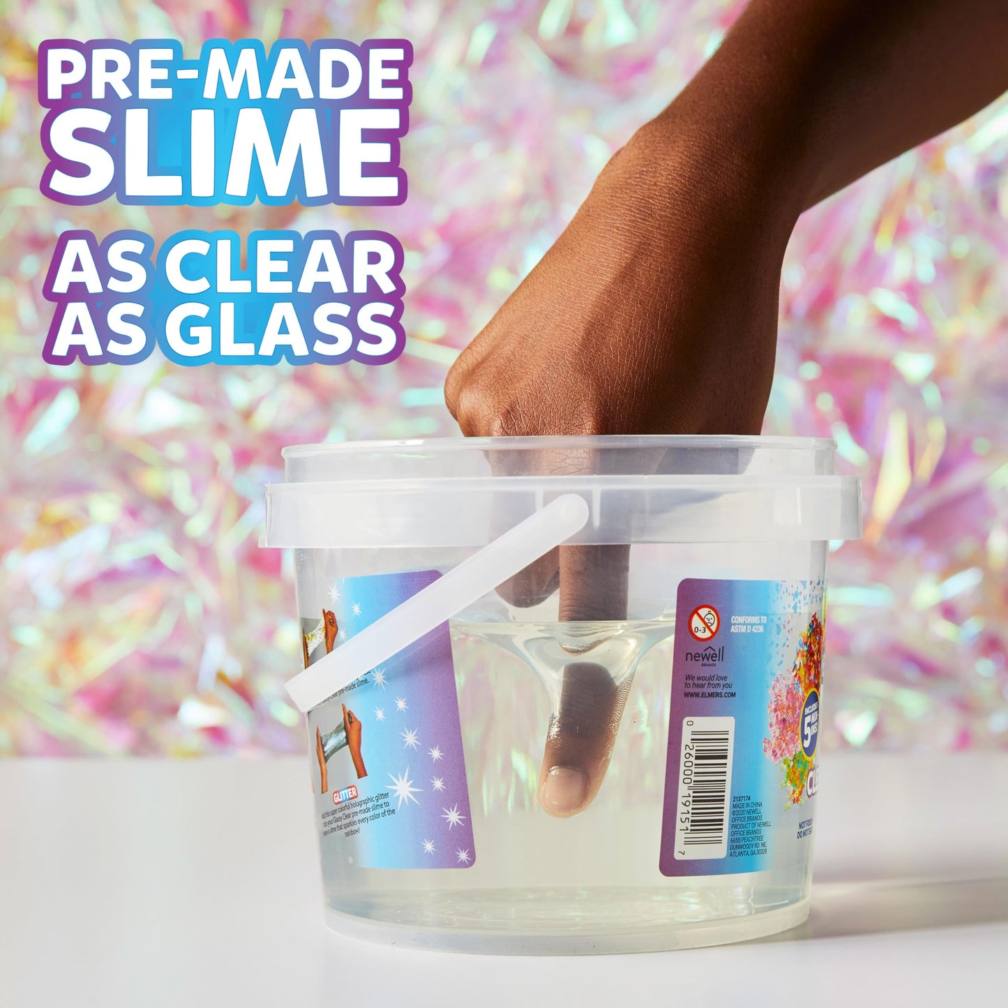 Elmer's Gue Premade Includes 5 Sets of Slime Add-ins, 3 Lb. Bucket, Glassy Clear