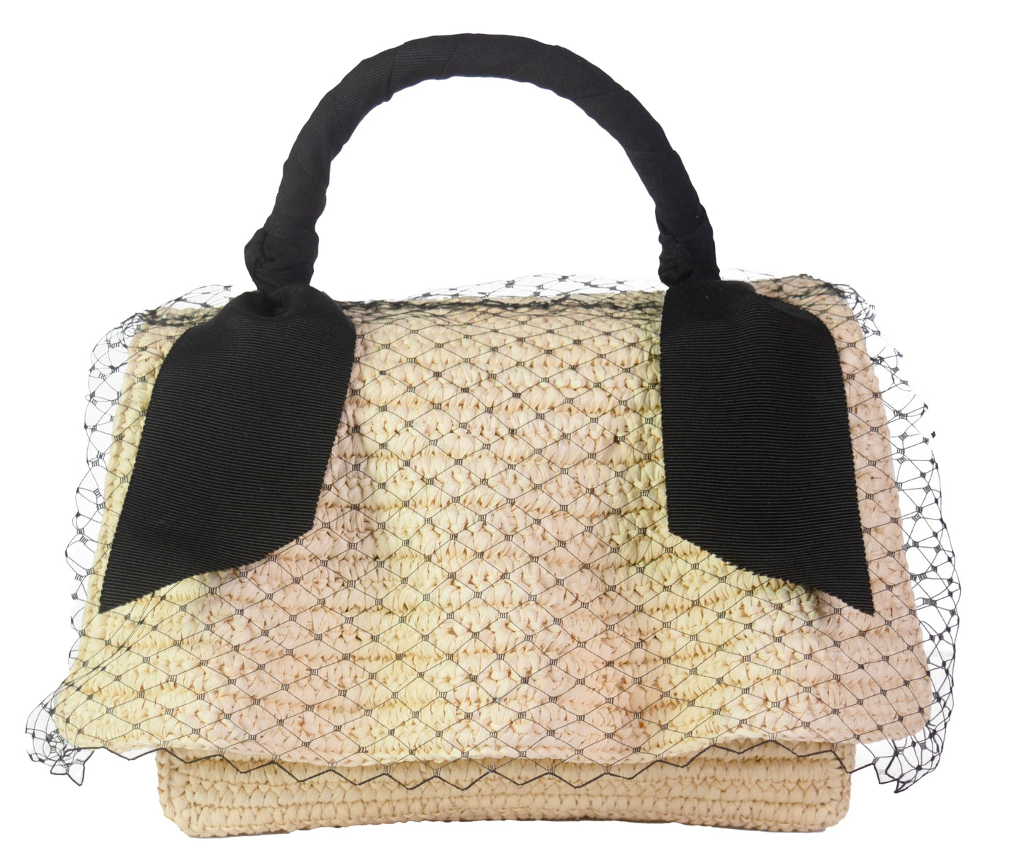 Sensi Studio, Mini Cartera, One size, Natural Straw / Black Ribbon & Tulle