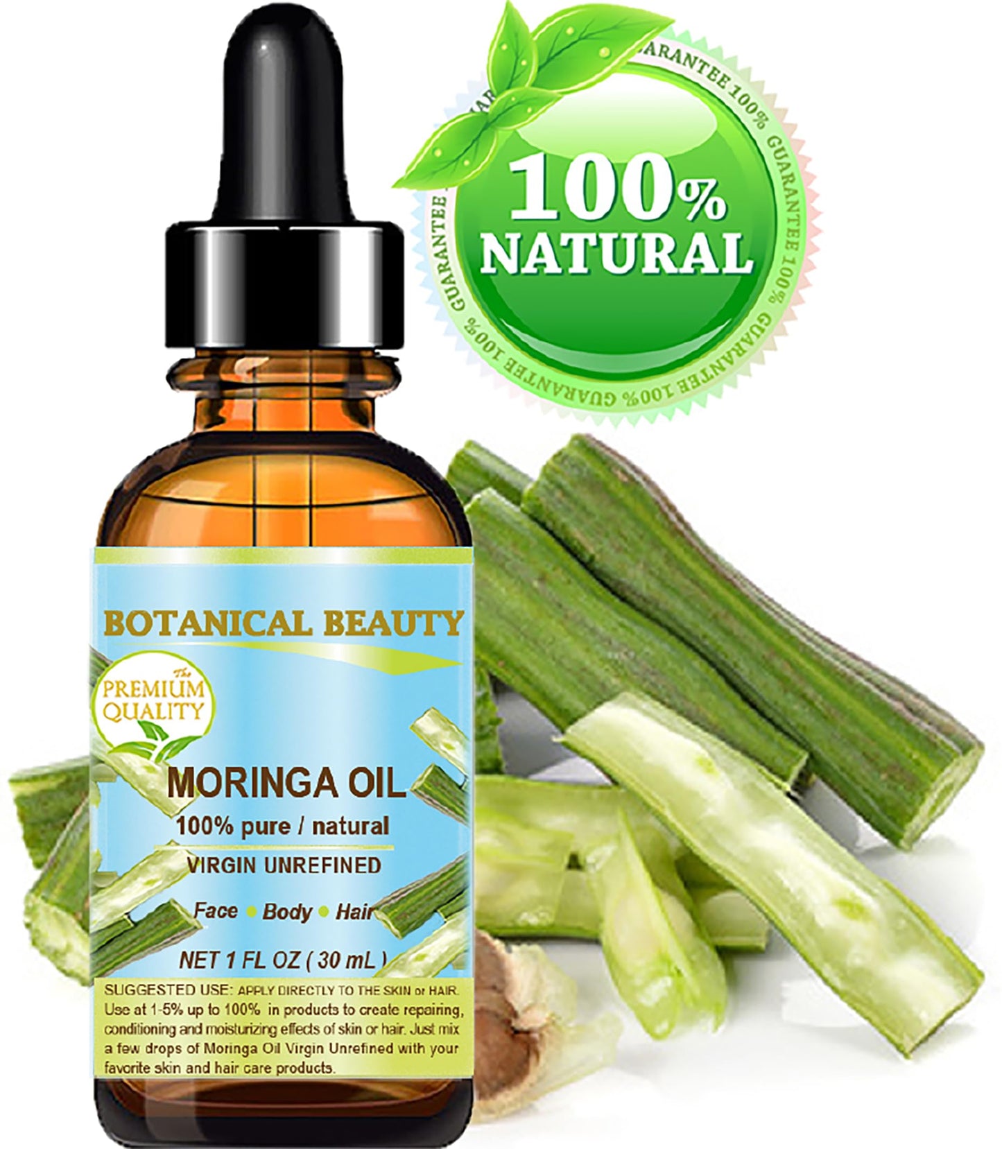 Botanical Beauty MORINGA OIL Moringa oleifera WILD GROWTH Himalayan 100% Pure Natural Undiluted Virgin Unrefined for Face, Skin, Hair, Lip, Nails (1