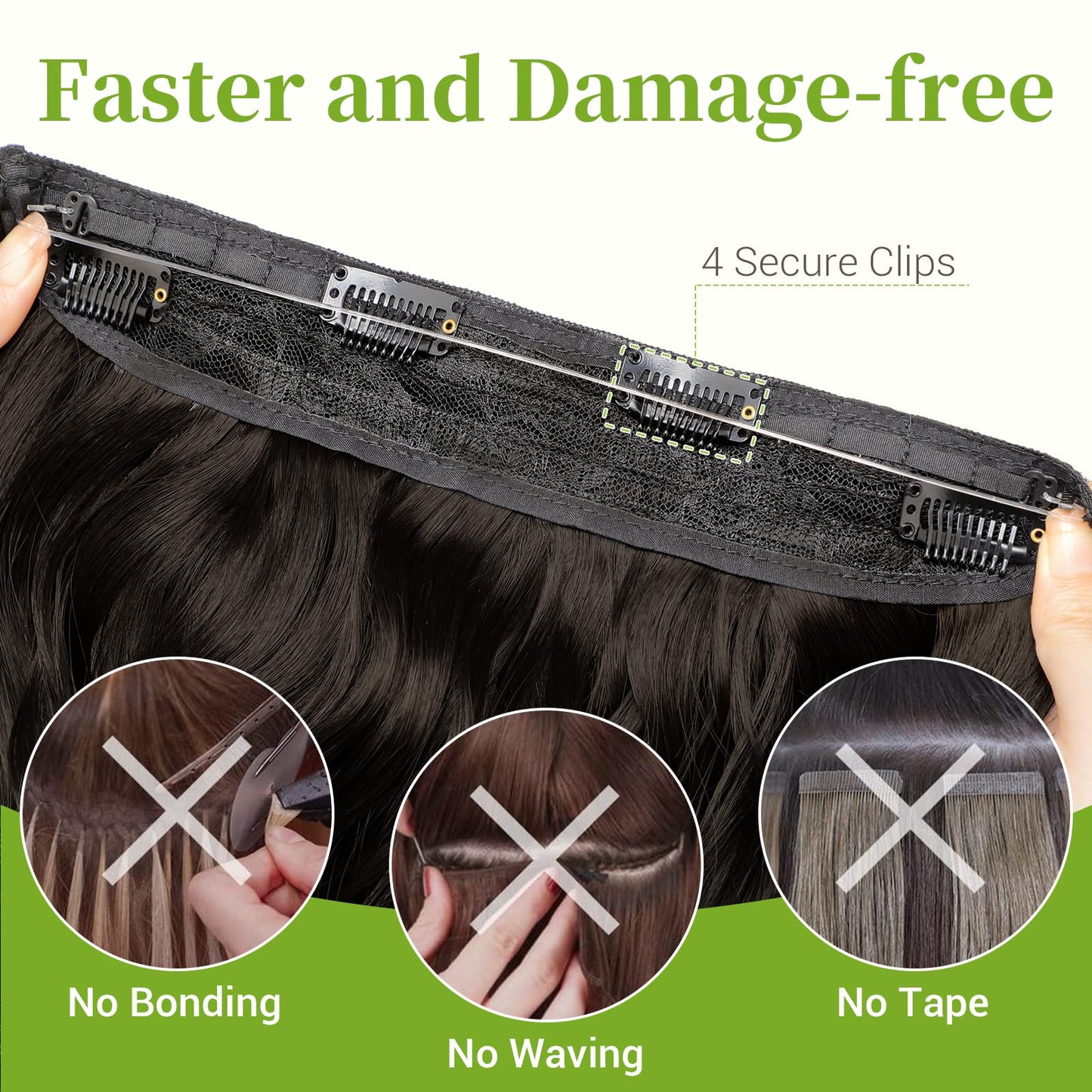 KooKaStyle Wavy Invisible Wire Hair Extensions 16"Natural Black Beauty and Personal Care KooKaStyle