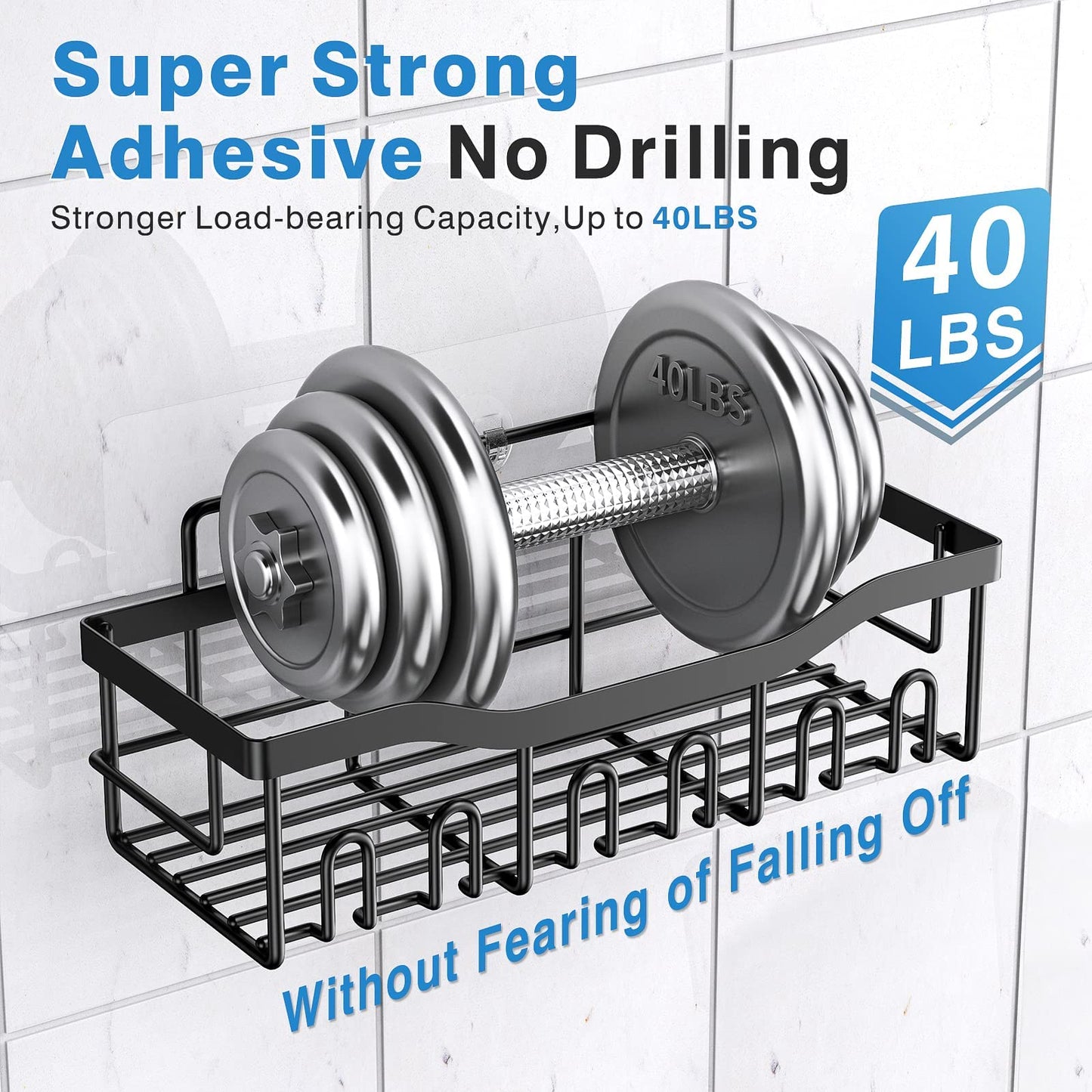 EUDELE Adhesive Shower Caddy 5-Pack, Rustproof Stainless Steel Bathroom Shelves, No-Drill Storage Organizers, Large Capacity