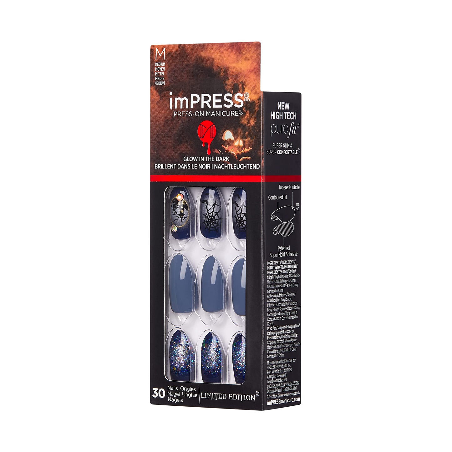 KISS imPRESS Limited Edition Halloween Press-On Nails, Glow-In-The-Dark, PureFit Technology, 'Hallow-queen’, with Prep Pad, Mini File, Cuticle Stick Beauty & Personal Care KISS