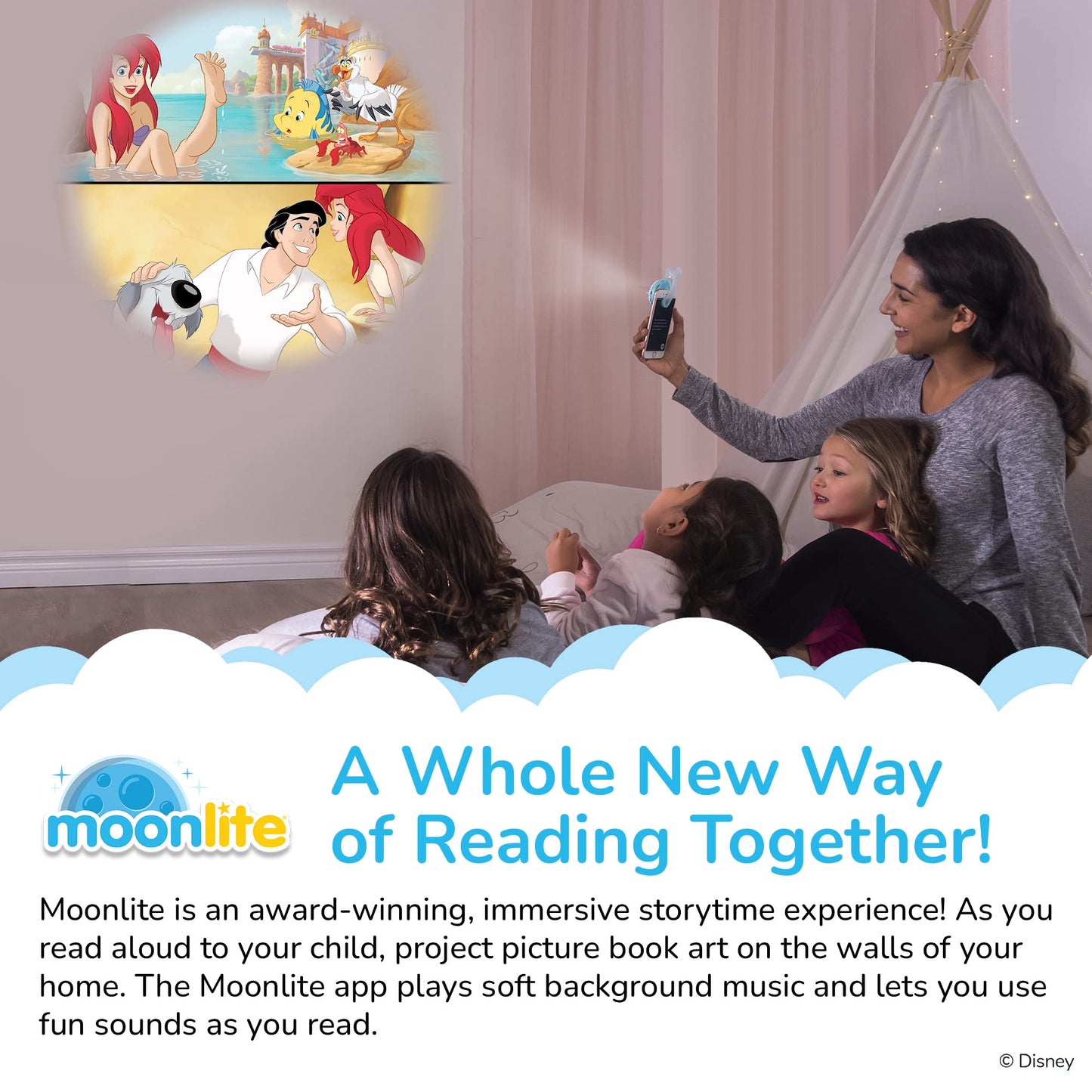 Moonlite Mini Projector with 4 Disney Princess Stories | Storytime Projector & Digital Stories | Reading Toy & Gift for Kids Ages 1+