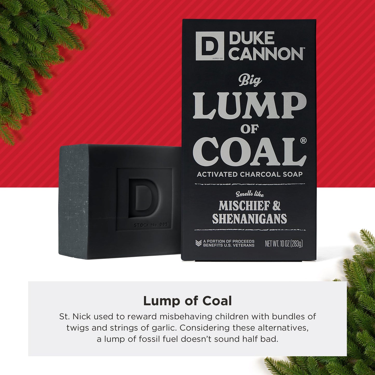 Duke Cannon Supply Co. Big Brick of Soap Bar for Men Holiday Edition - Big Lump of Coal (Bergamot & Black Pepper Scent), 10 oz. (1 Pack)