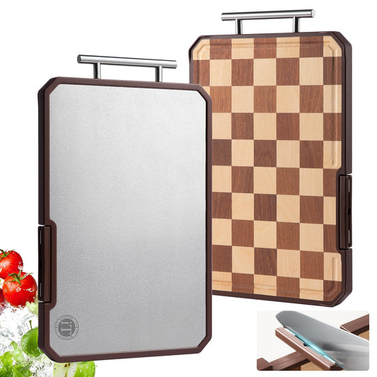 Titanium Cutting Board with Knife Sharpener, Pure Titanium & Acacia Wood Cutting Boards for Kitchen, Double Sided Checkerboard Chopping Board…