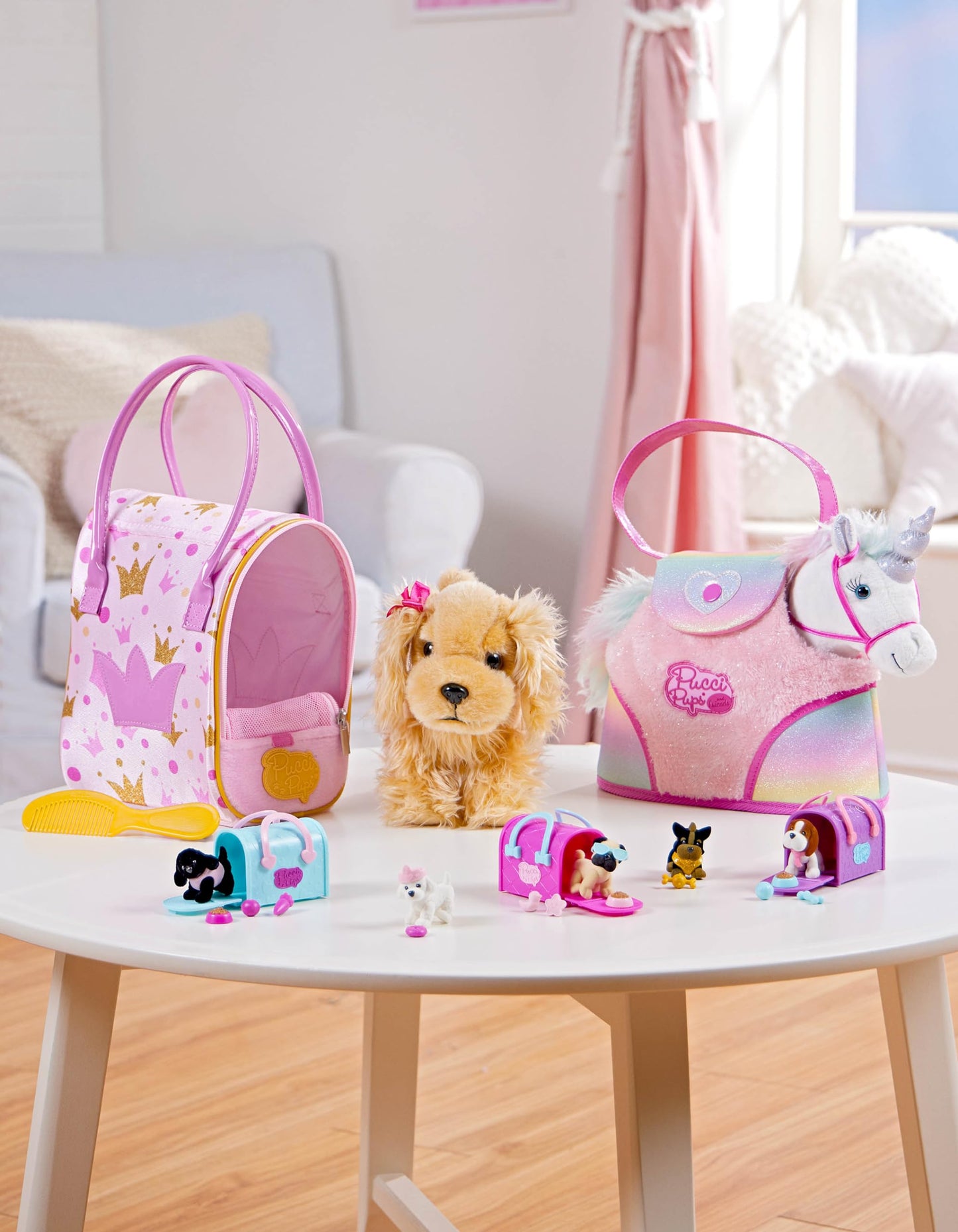 Pucci Pups - Plush Pet- Dog Carrier - Toy Unicorn - Rainbow Bag & Sparkly Comb - Stuffed Animal - 3+ Years