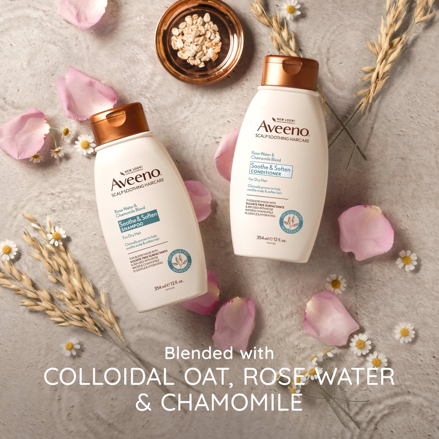 Aveeno Rose Water & Chamomile Shampoo for Dry Hair, Hydrating, 12 fl oz(Packaging May Vary)