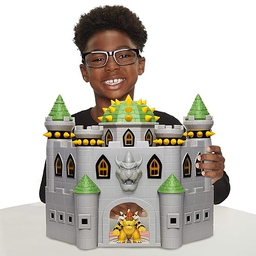 Super Mario Nintendo Deluxe Bowser's Castle Playset with 2.5" Exclusive Articulated Bowser Action Figure, Interactive Play Set with Authentic in-Game…