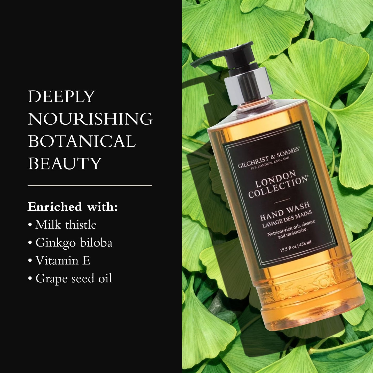 Gilchrist & Soames London Hand Wash - Natural Moisturizing Liquid Cleanser With Red Tea, Soy, Grape Seed Oil, & Ginkgo - Paraben & Sulfate Free Soap