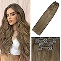 WindTouch Clip in Hair Extensions Real Human Hair Long 22 inch Human Hair Clip in Extensions #8 Ash Brown 75g 7PCS Brown Extensions